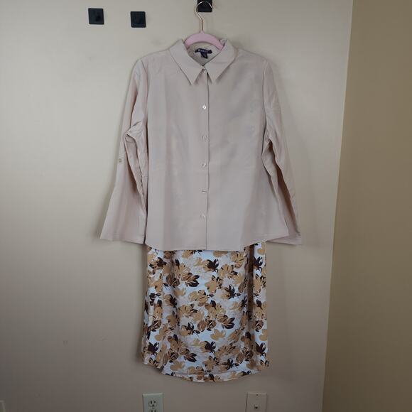 Roaman's Roll Tab Sleeve Jacket Dress Set in Floral Khaki Size 16W - Picture 1 of 10